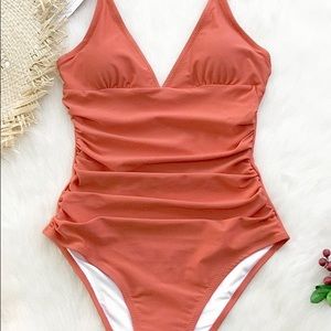 Cupshe Women's Cami Bright Day Shirring One Piece Swimsuit, Orange, XXL